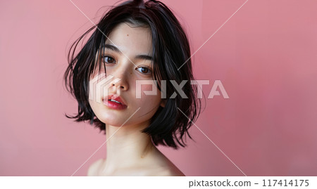 Wolf cut young woman beauty image AI 117414175