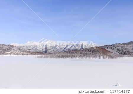 Lake Shuparo and Mt. Yubari and Mt. Maedake completely frozen in Yubari, Hokkaido [January] 117414177