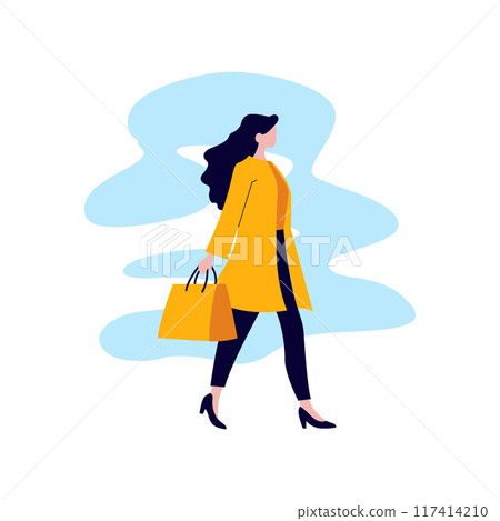 Flat Design Illustration of Beautiful Woman Character Holding Shopping Paper Bag 117414210