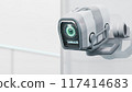 Security CCTV camera. Scan the area for surveillance purposes. 117414683