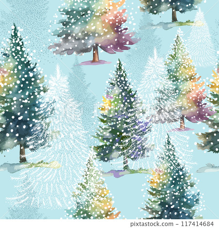Christmas. Winter background. Winter Forest background. Pine, spruce, watercolor christmas tree. Snowy graphic trees seamless pattern panorama view. hand drawing. Not AI, Vector illustrations. Christmas. Winter background. Winter Forest background. Pine, spruce, watercolor christmas tree. Snowy graphic trees seamless pattern panorama view. hand drawing. Not AI, Vector illustrations. 117414684