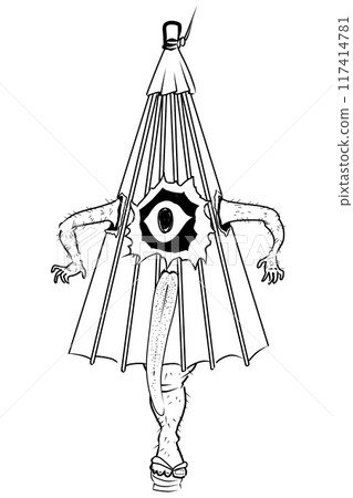 Yokai, umbrella ghost, line drawing 117414781