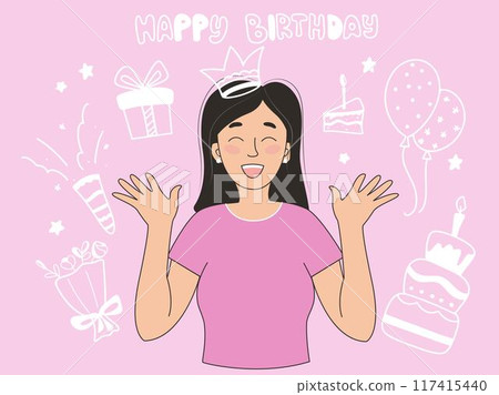 Young woman rejoices at her birthday Young woman rejoices at her birthday 117415440