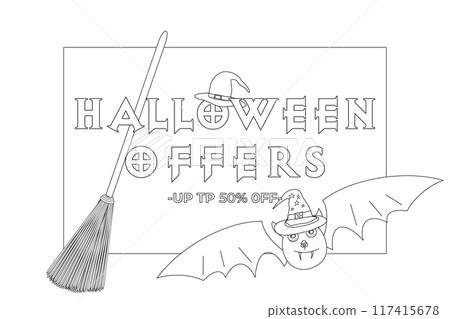 Halloween Sale Coloring Page with Bat and Broom Halloween Sale Coloring Page with Bat and Broom 117415678