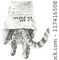 Pencil drawing of a cat in a paper bag 117416508