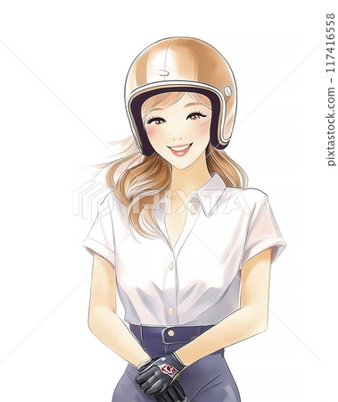 Illustration material of a smiling woman wearing a helmet 117416558