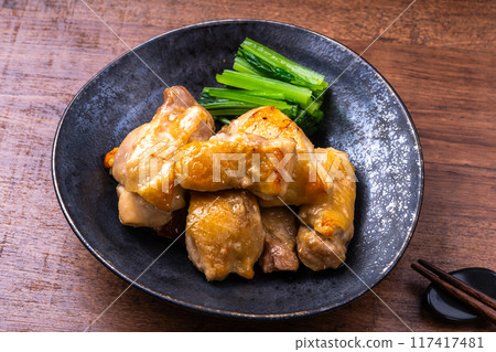 Oven-baked chicken thighs marinated in sake lees 117417481