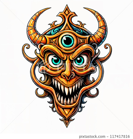 Stylized illustration of a mask. 117417816
