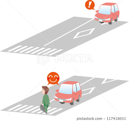 交通安全<沒有紅綠燈的行人穿越道和帶有菱形標記的道路標記> 117418031