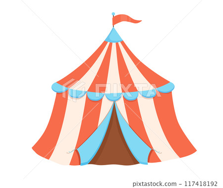 Circus red tent with flag. Hand drawn isolated baby illustration for kids. 117418192