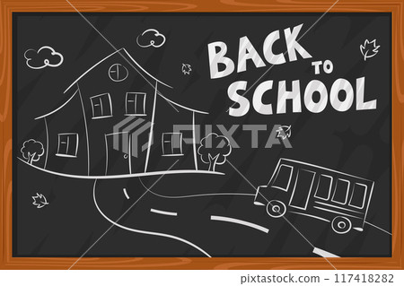 Back to school. The bus goes to school on the board. Back to school. The bus goes to school on the board. 117418282