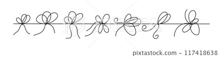 Simple linear illustration of ropes tied in knots. The design features a minimalist depiction of various knots and nets 117418638