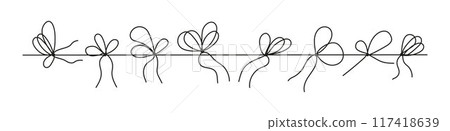 Simple linear illustration of ropes tied in knots. The design features a minimalist depiction of various knots and nets 117418639