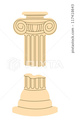 Greek antique columns. Architectural elements of ancient Hellas. Museum exhibits from Ancient Greece or Rome 117418643