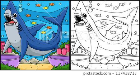 Mako Shark Coloring Page Colored Illustration Mako Shark Coloring Page Colored Illustration 117418713