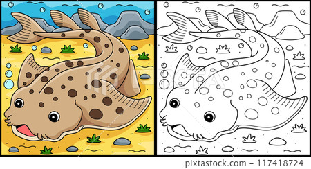 Angel Shark Coloring Page Colored Illustration 117418724