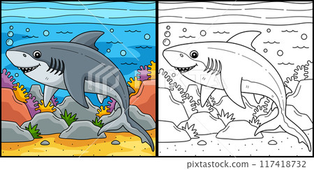 Bull Shark Coloring Page Illustration 117418732