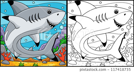 Blacktip Shark Coloring Page Colored Illustration 117418735