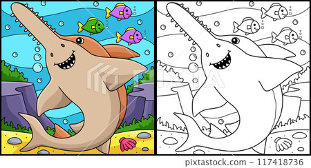 Sawshark Coloring Page Colored Illustration 117418736