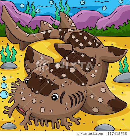 Wobbegong Shark Colored Cartoon Illustration 117418738