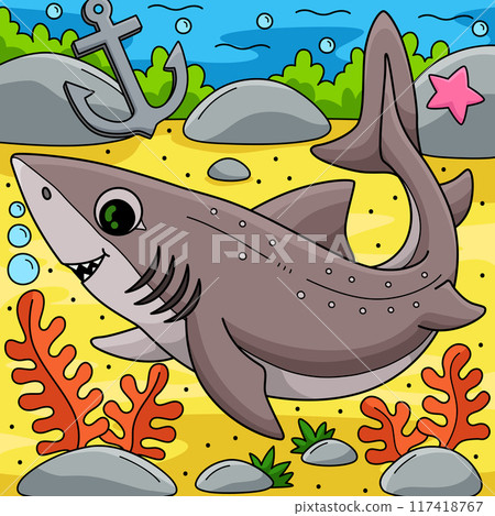 Spiny Dogfish Shark Colored Cartoon Illustration 117418767