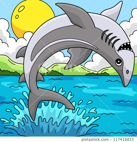 Spinner Shark Colored Cartoon Illustration 117418833