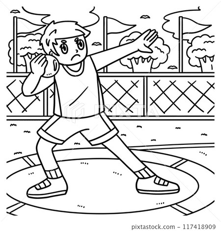 Track and Field Athlete in Shot Put Coloring Page  117418909