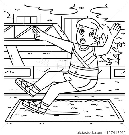 Track and Field Female Landing on Sandpit Coloring 117418911