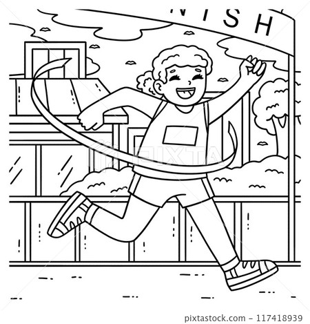 Track and Field Female with Finish Line Coloring Track and Field Female with Finish Line Coloring 117418939