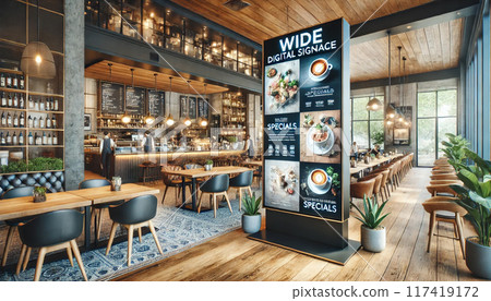 Digital signage installed in a cafe Digital signage installed in a cafe 117419172