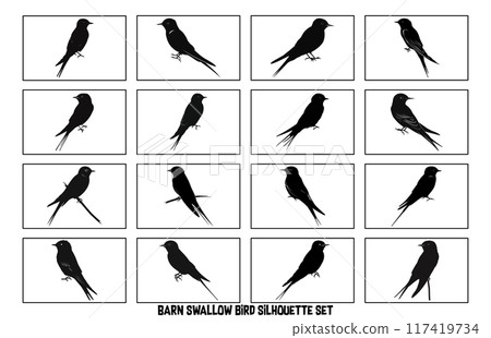 A flock of flying birds, swallow Flying Silhouettes, group of birds in the sky 117419734