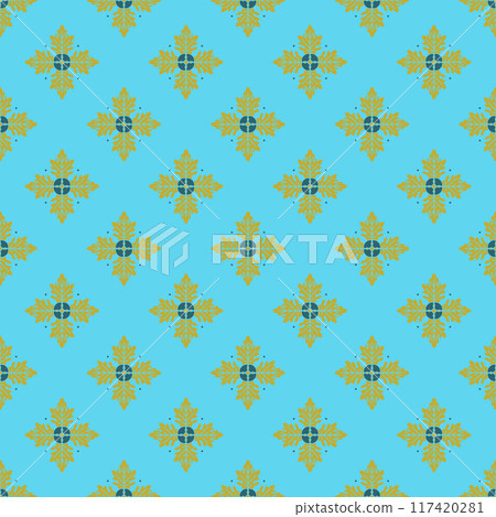 Seamless pattern with hand drawn golden classic floral rosette motifs 117420281