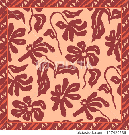 Monochrome peach and red color brush strokes inky flowers scarf or bandana design 117420286