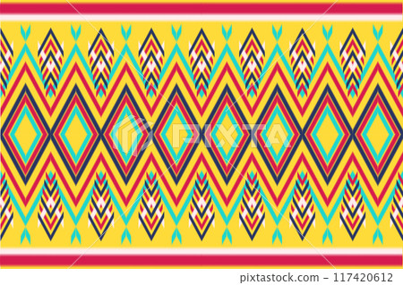 Ethnic Pattern. Ethnic India Ikat seamless pattern design. Indian traditional embroidery vector background. India ornament for tile pattern, textile decoration. 117420612