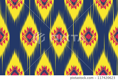 Ethnic Pattern. Ethnic India Ikat seamless pattern design. Indian traditional embroidery vector background. India ornament for tile pattern, textile decoration. 117420623