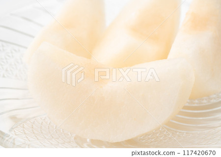 Close-up of a pear cut into wedges Close-up of a pear cut into wedges 117420670