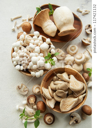 Assortment of various raw mushrooms Assortment of various raw mushrooms 117421132