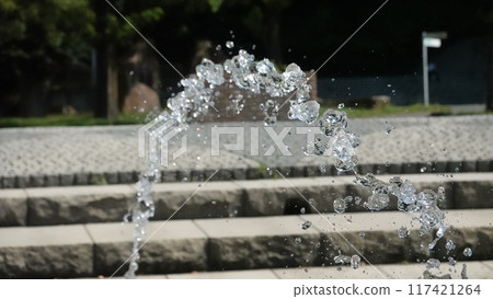 A park with a fountain 117421264