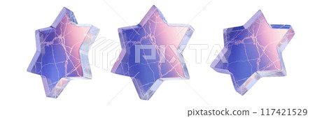 3D glass star icon set, crystal transparent cosmic shape, y2k futuristic ice geometric object. 3D glass star icon set, crystal transparent cosmic shape, y2k futuristic ice geometric object. 117421529