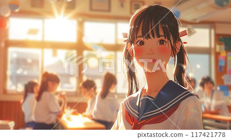 亞洲高中女孩在夏天的衣服 02 亞洲高中女孩在夏天的衣服 02 117421778