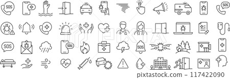 關於向量中單色緊急情況的線條畫圖示集 117422090