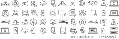 線條畫圖示設定向量單色中的網路安全 117422091