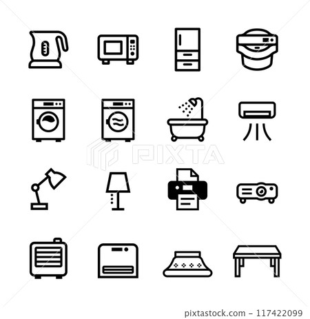 Appliances and furniture vector icon set 117422099