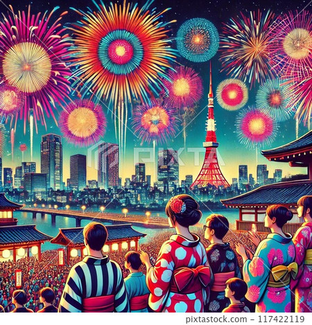 人們在東京觀看煙火 117422119