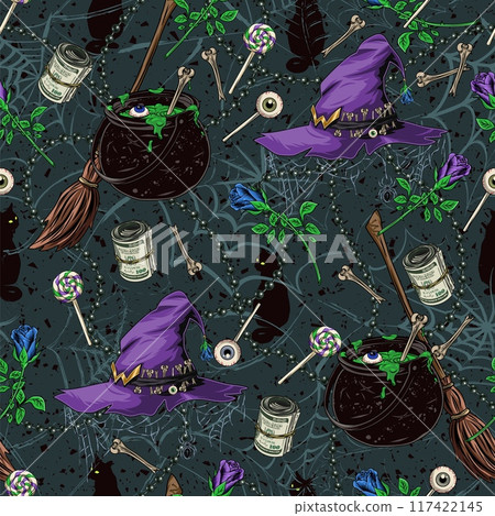 Halloween pattern with magic stuff 117422145
