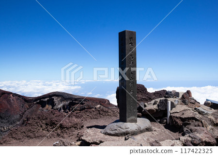 Signpost at the summit of Mount Fuji 117422325