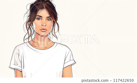 Woman in a stylish white T-shirt 01 117422650