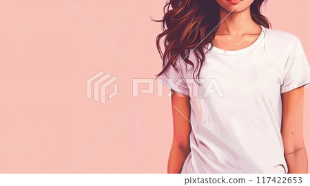 Woman in a stylish white T-shirt 02 117422653