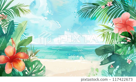 夏威夷海插畫背景素材01 夏威夷海插畫背景素材01 117422673
