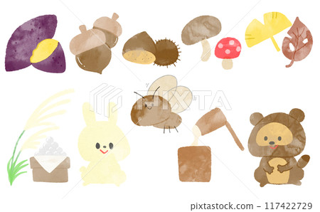[Hand-drawn] Autumn illustration set 117422729